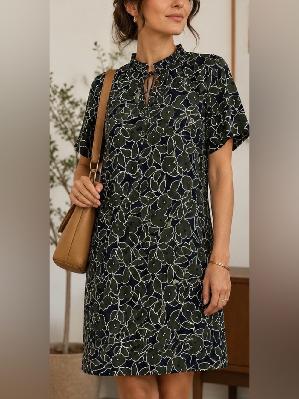 Banana Republic Floral Shift Dress 
in Black & Olive | Size 8